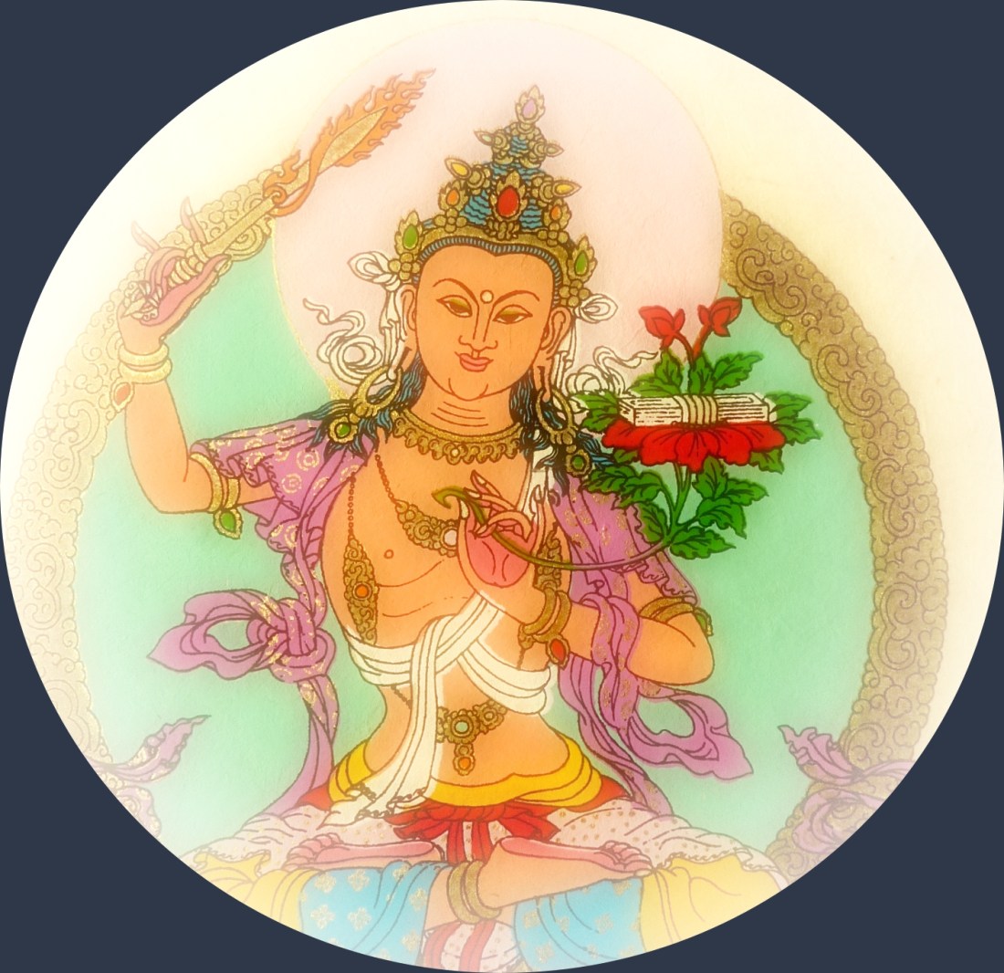 Manjushri, with his sword of wisdom to cut through delusion